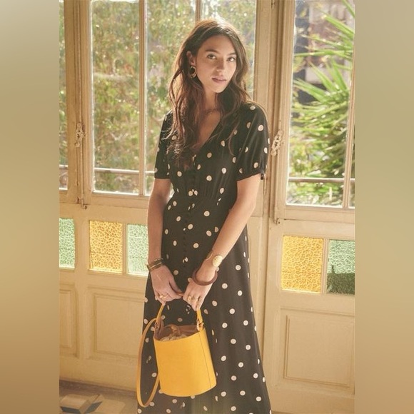 Sézane Robe Sollie Black Polka Dot Ecru FR 34 / US 2 - Picture 9 of 16